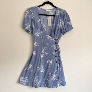 All in Favor- Floral Blue and White Print Mini Wrap Dress
